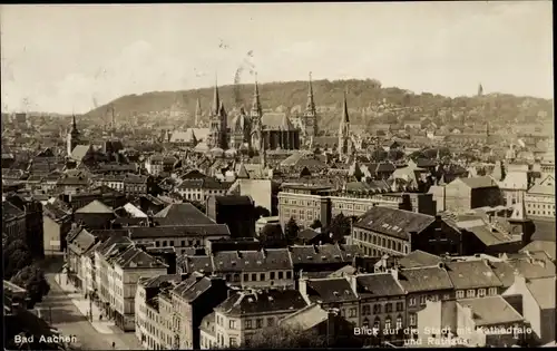 Ak Aachen in Nordrhein Westfalen, Blick auf die Stadt mit Kathedrale und Rathaus