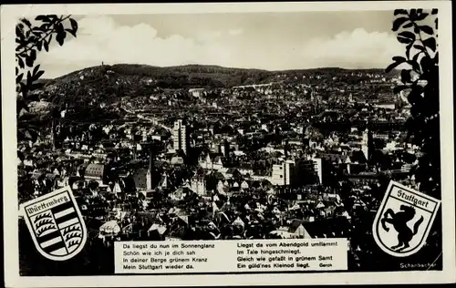 Ak Stuttgart in Württemberg, Panorama, Gedicht, Wappen