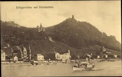 Ak Königswinter am Rhein, Drachenfels, Schiff