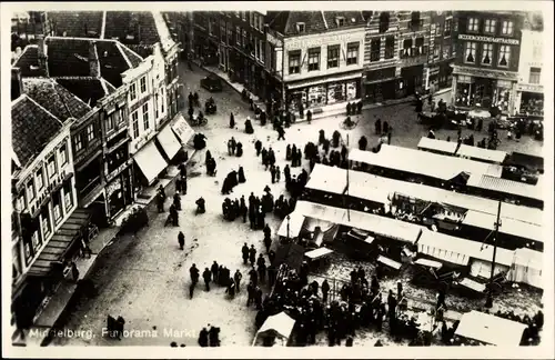 Ak Middelburg Zeeland Niederlande, Marktplatz, Geschäfte, Marktstände