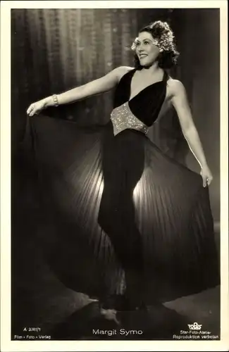 Ak Schauspielerin Margit Symo, Portrait, Kleid