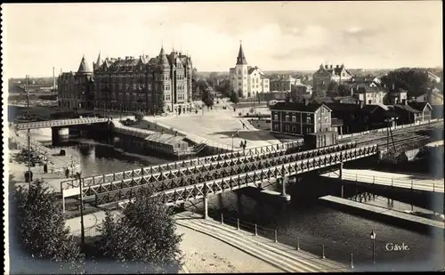 Ak Gävle Schweden, Panorama mit Brücke