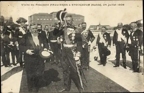 Ak Stockholm Schweden, Visite du President Armand Fallieres 1908, Gustav V