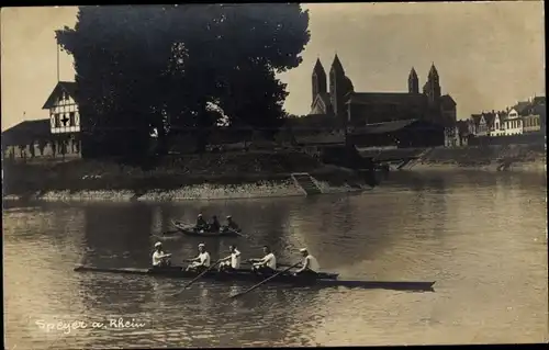 Foto Ak Speyer am Rhein, Ruderboote, Dom