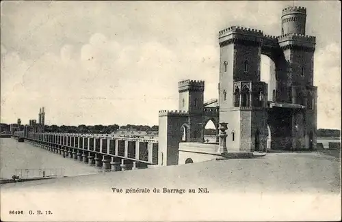 Ak Ägypten, Vue générale du Barrage au Nil