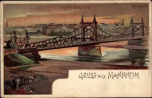 Künstler Ak Rückstädt, Mannheim in Baden, Neckarbrücke
