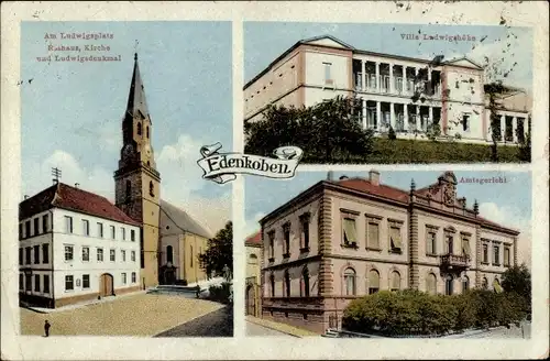 Ak Edenkoben an der Weinstraße, Rathaus, Kirche, Ludwigsplatz, Villa Ludwigshöhe, Amtsgericht