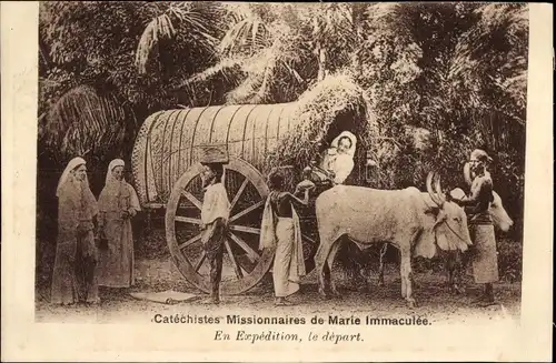 Ak Catechistes Missionnaires de Marie Immaculee, En Expedition, le depart