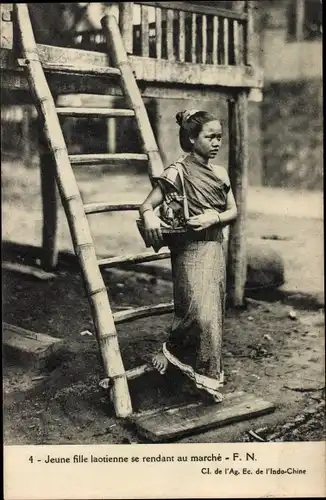 Ak Laos, Jeune fille laotienne se rendant au marche