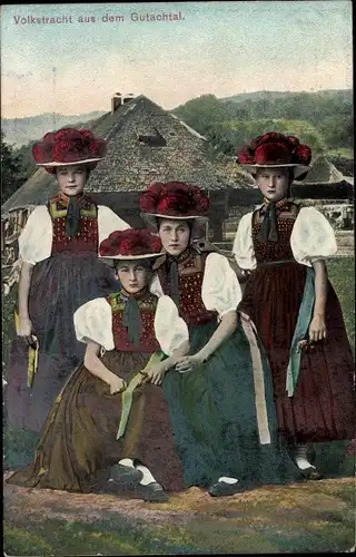 Ak Volkstrachten aus dem Gutachtal, Vier Junge Mädchen aus dem Schwarzwald