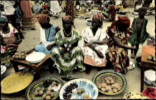 Ak Afrique en Couleurs, Marche Africain, Jeunes marchandes