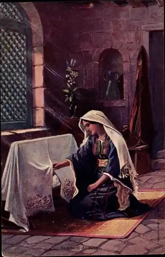 Künstler Ak Sommeil de Jesus, Maria am Wiegenbett