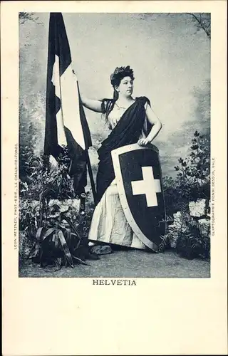 Ak Helvetia, Schweizer Fahne, Allegorie