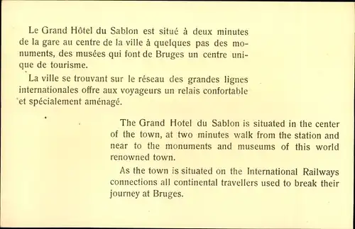 Ak Bruges Brügge Flandern Westflandern, Grand Hotel du Sablon