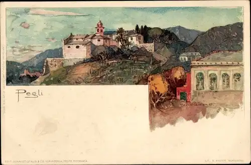 Künstler Litho Wielandt, Manuel, Pegli Genova Genua Ligurien, Panorama vom Ort