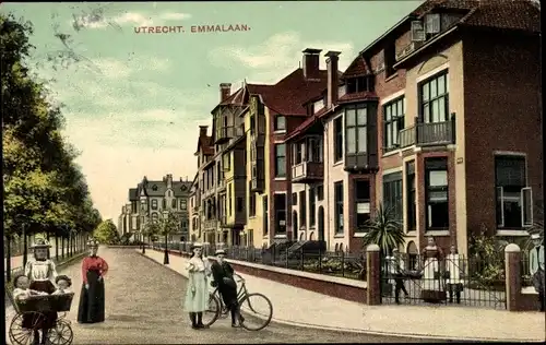 Ak Utrecht Niederlande, Emmalaan, Straßenpartie, Kinderwagen, Fahrrad