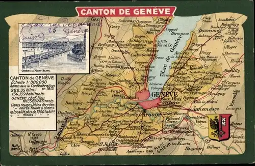 Landkarten Ak Kanton Genf, Lac de Geneve, Umgebung, Wappen