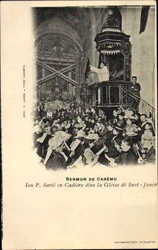 Ak Sermon de Caremo, Lou P. Savie en Cadiero dins la Gleiso dei Sant Janen