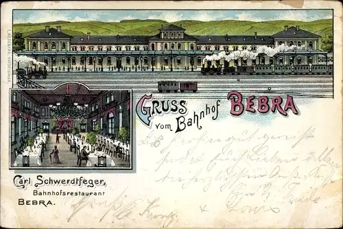 Litho Bebra an der Fulda in Hessen, Bahnhof, Gleisseite, Bahnhofsrestaurant, Innenansicht