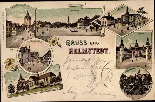 Litho Helmstedt in Niedersachsen, Holzberg, Markt, Juleum, Kollegienstraße, Kloster Marienberg