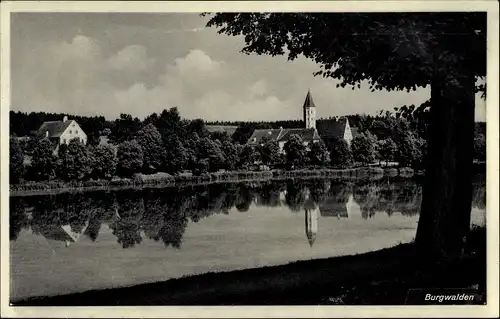 Ak Burgwalden Bobingen in Schwaben, Blick auf den Ort, Kirche, Flusspartie
