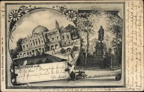 Ak Marbach am Neckar, Schillermuseum, Schillerdenkmal