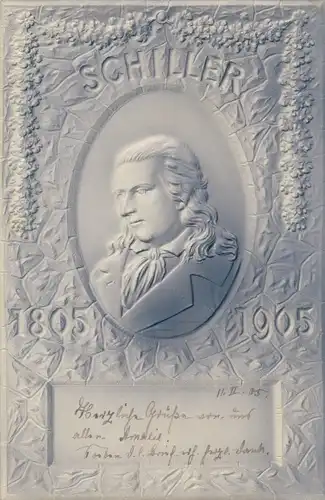 Präge Litho Schriftsteller Friedrich von Schiller, 100. Todestag 1905, Portrait