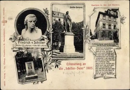 Ak Marbach am Neckar, Friedrich Schiller Denkmal, Gasthaus zu den drei Rindern