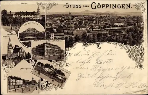 Litho Göppingen in Baden Württemberg, Schloss, Hohenstaufen, Latein- und Realschule, Heilanstalt