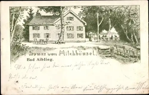 Litho Bad Aibling im Kreis Rosenheim Oberbayern, Milchhäusel, Außenansicht vom Garten