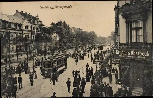 Ak Duisburg im Ruhrgebiet, Blick auf die Königstrasse, Zigarrengeschäft Krüger und Oberbeck