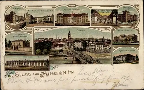 Litho Minden in Westfalen, Marienwall Kaserne, Neue Artillerie Kaserne, Hauptwache, Simeons Kaserne