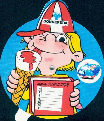 Stundenplan mechanisch HJEM Eis gp, Kind mit Eis, Eiswagen um 1990