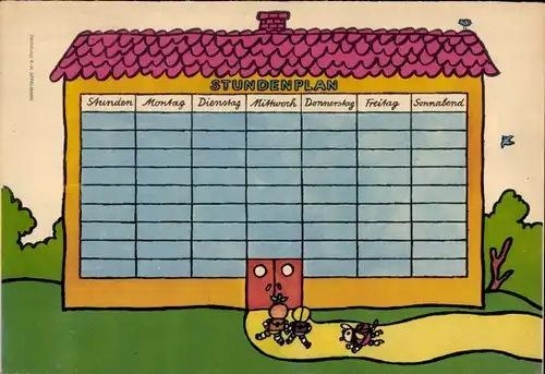 Stundenplan DDR Künstler Appelmann, Kinder auf dem Weg zur Schule um 1970