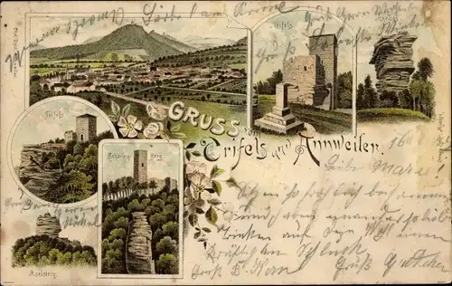 Litho Annweiler am Trifels Pfalz, Burgruine Trifels, Scharfenberg, Anebos