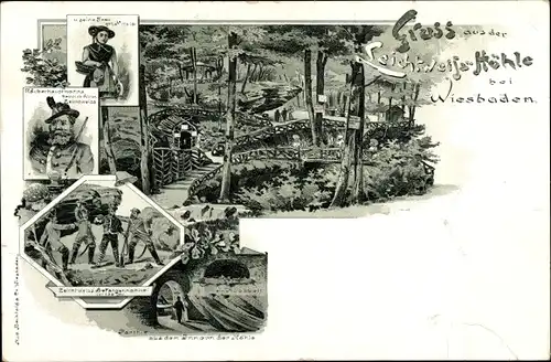 Litho Nerotal Wiesbaden in Hessen, Leichtweißhöhle, Räuberhauptmann Heinrich Anton Leichtweiß