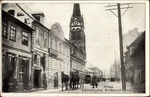 Ak Jelgava Mitau Lettland, Katholische Kirchenstraße, 1. WK