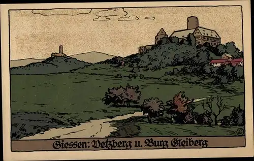 Steindruck Ak Gleiberg Wettenberg in Hessen, Burg Gleiberg, Vetzberg