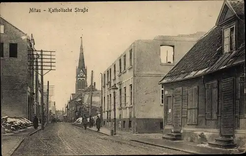 Ak Jelgava Mitau Lettland, Katholische Straße, 1. WK
