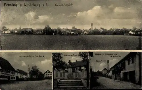 Ak Penzing in Oberbayern, Gastwirtschaft, Totalansicht, Kriegerdenkmal, Pfarrkirche