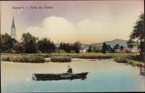Ak Kemnath in der Oberpfalz, Partie am Weiher, Ruderboot