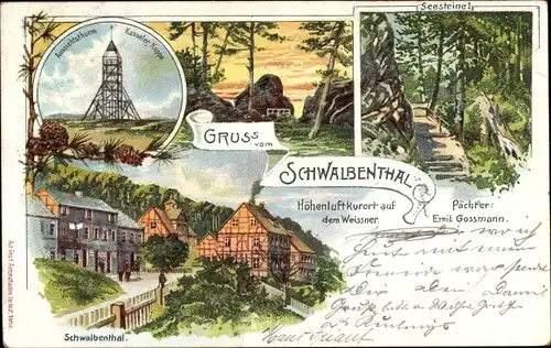 Litho Meißner in Hessen, Hoher Meißner, Aussichtsturm Kasseler Kuppe, Schwalbenthal, Seesteine