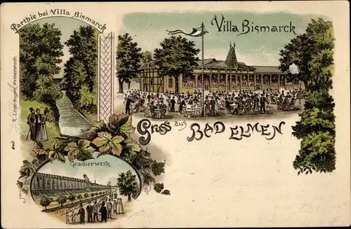 Litho Bad Elmen Salzelmen Schönebeck an der Elbe, Villa Bismarck, Gradierwerk