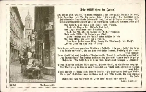 Gedicht Ak Jena in Thüringen, Rathausgasse, Ratskeller, Die Gäss'chen in Jena, Hans Kandler