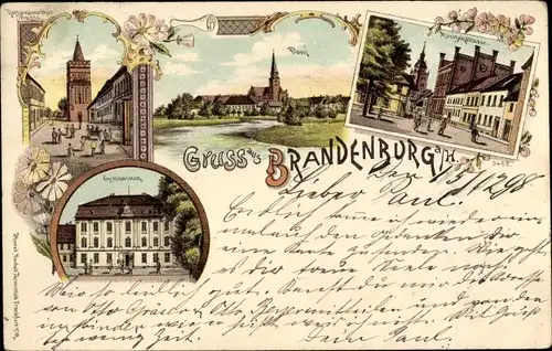 Litho Brandenburg an der Havel, Straße am Rathenower Tor, Gymnasium, Dom, Münzenstraße