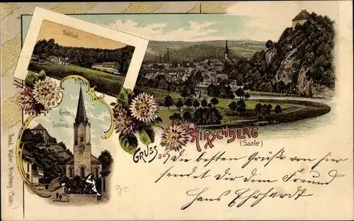 Litho Hirschberg an der Saale, Waldlust, Kirche, Schloss