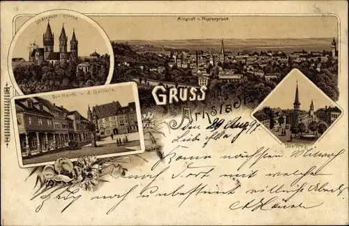 Litho Arnstadt in Thüringen, Liebfrauenkirche, Blick vom Hopfengrund, Ried, Markt, Galerie