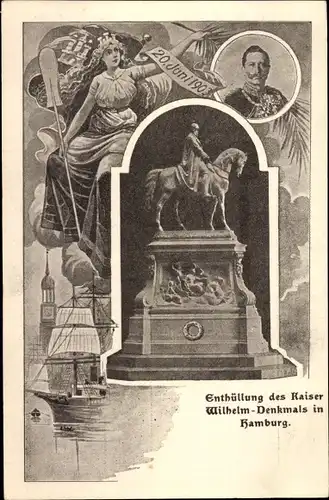 Passepartout Ak Hamburg Mitte Altstadt, Enthüllung Kaiser Wilhelm Denkmal, Kaiser Wilhelm II.
