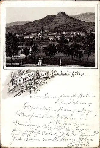 Litho Bad Blankenburg in Thüringen, Blick auf den Ort