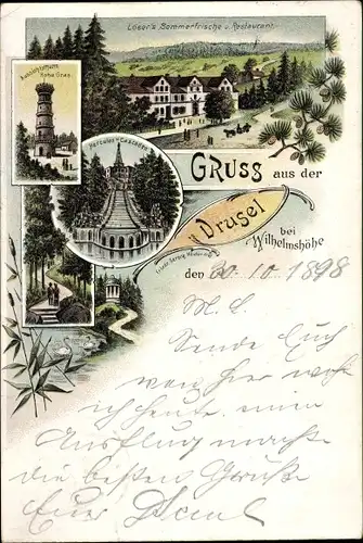 Litho Bad Wilhelmshöhe Kassel in Hessen, Gruß aus der Drusel, Herkules, Aussichtsturm